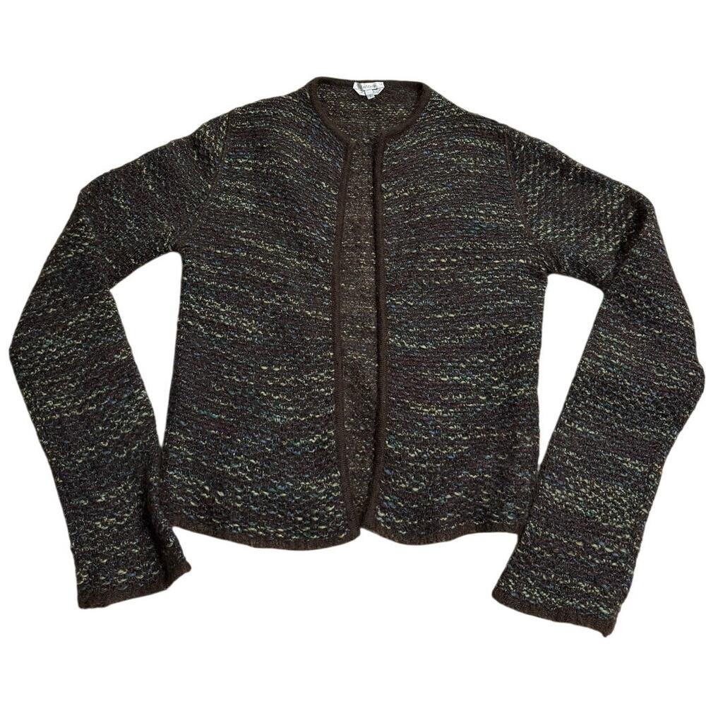 Max Mara Cardigan Sweater Wool Mohair Boucle Knit Womens Sz Small Brown Speckled